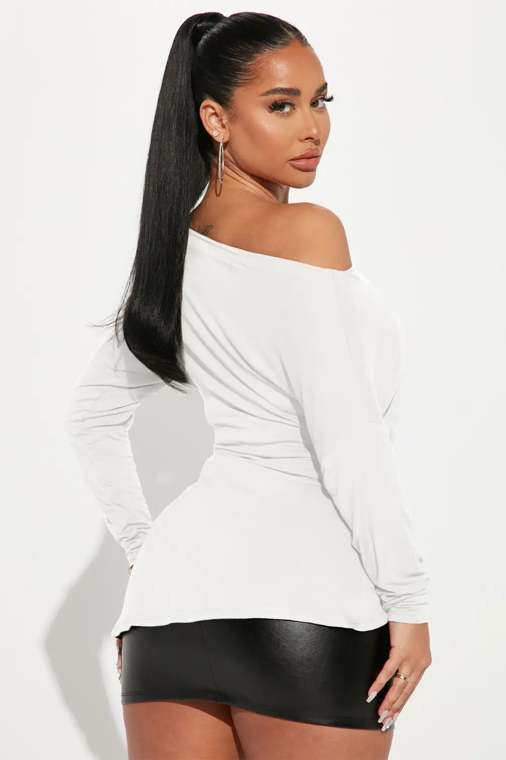 Simply Perfect Long Sleeve Off Shoulder Top - Ivory