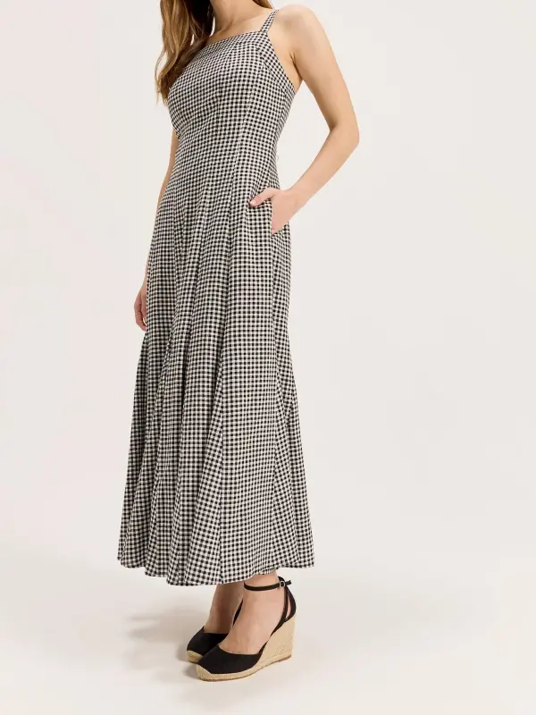 Black Plaid Maxi Dresses