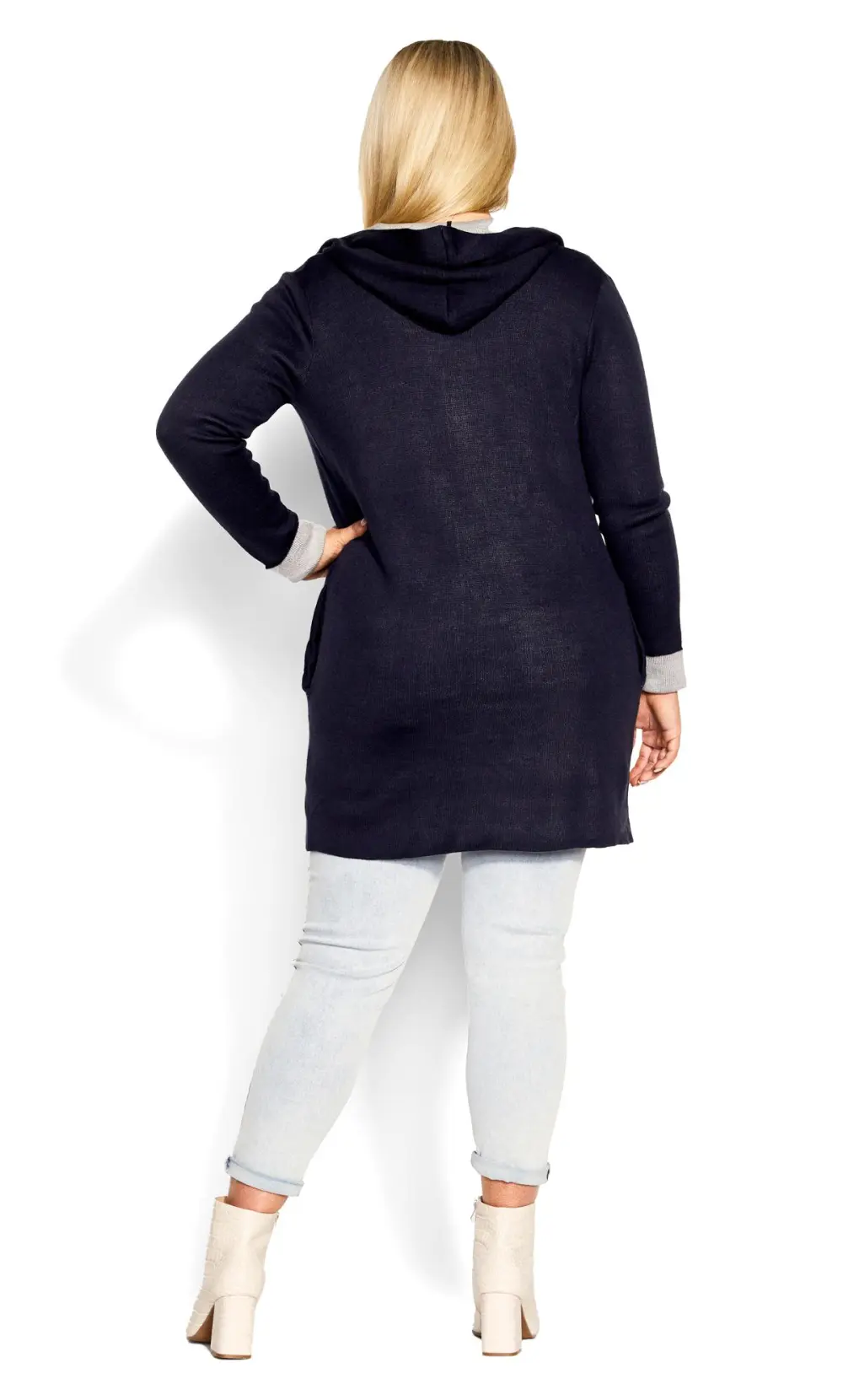 Evans Navy Hooded Longline Cardigan