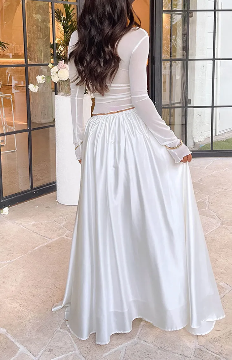 White Chiffon Flowing Long Skirt