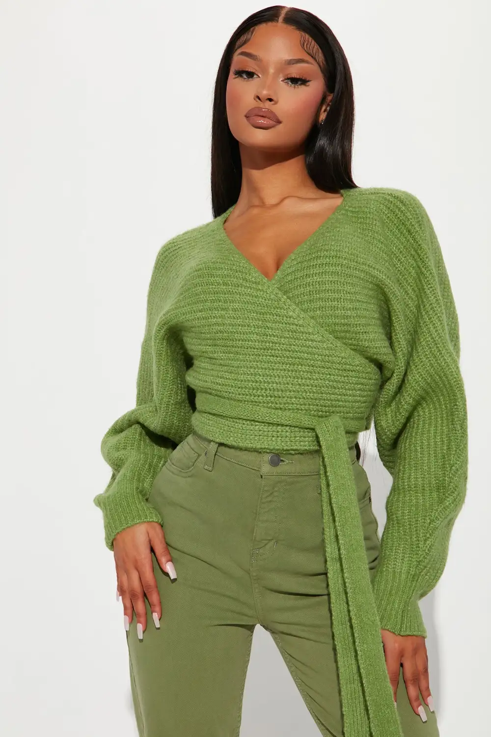 Under Wraps Rib Knit Sweater - Green