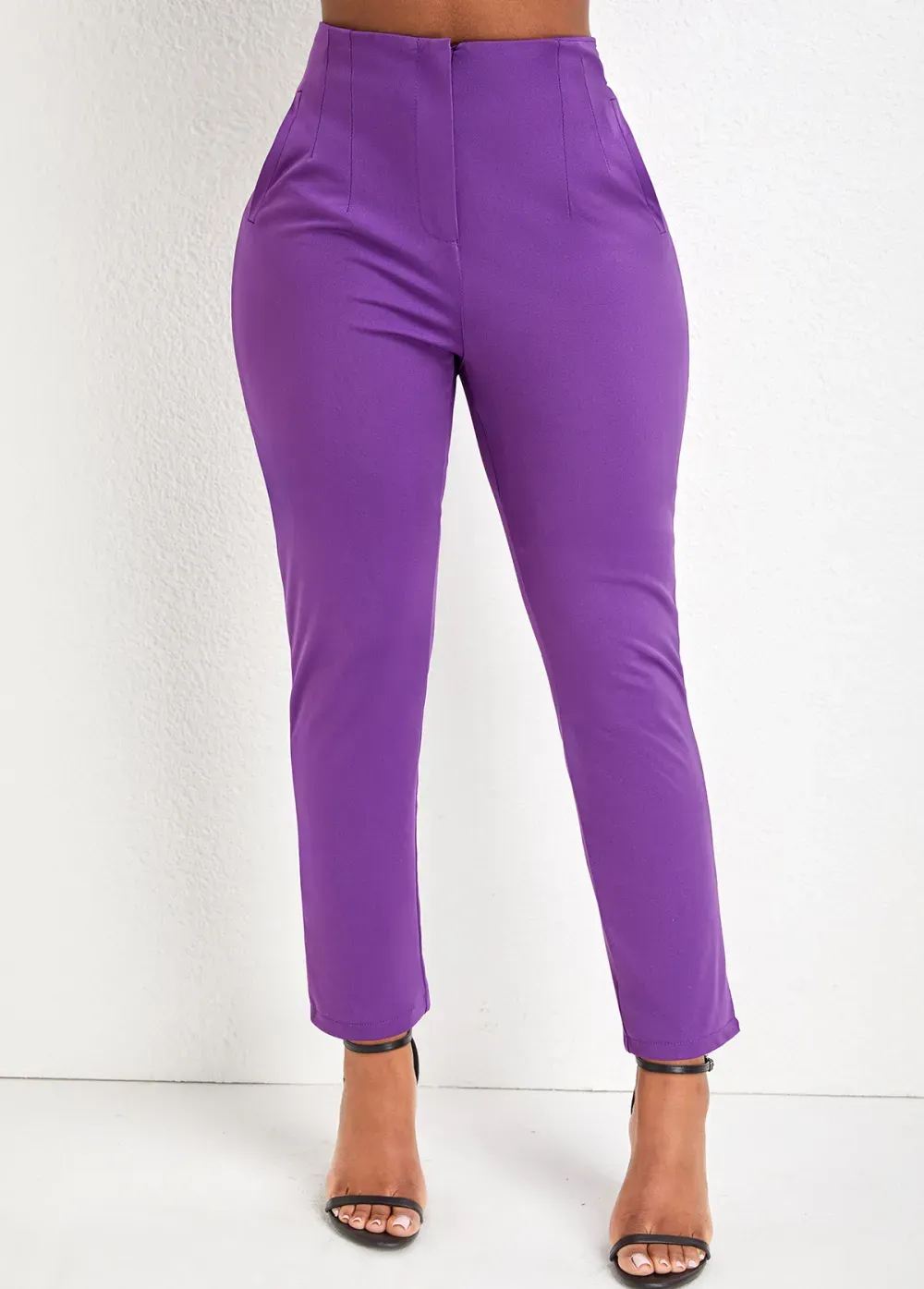 Purple Pocket Skinny Zipper Fly High Waisted Pants