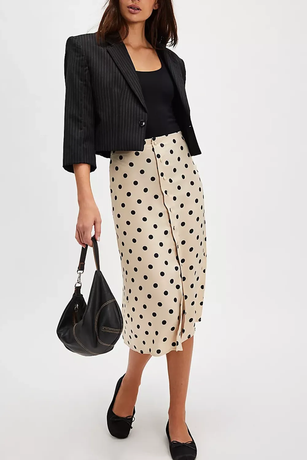 Polka Dot Print Midi Skirt