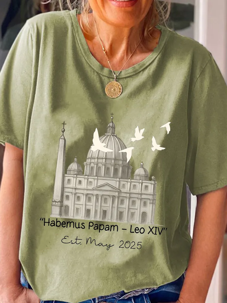 Women'S 2025 Habemus Papam Pope Leo Xiv Round-Neck Short-Sleeved T-Shirt
