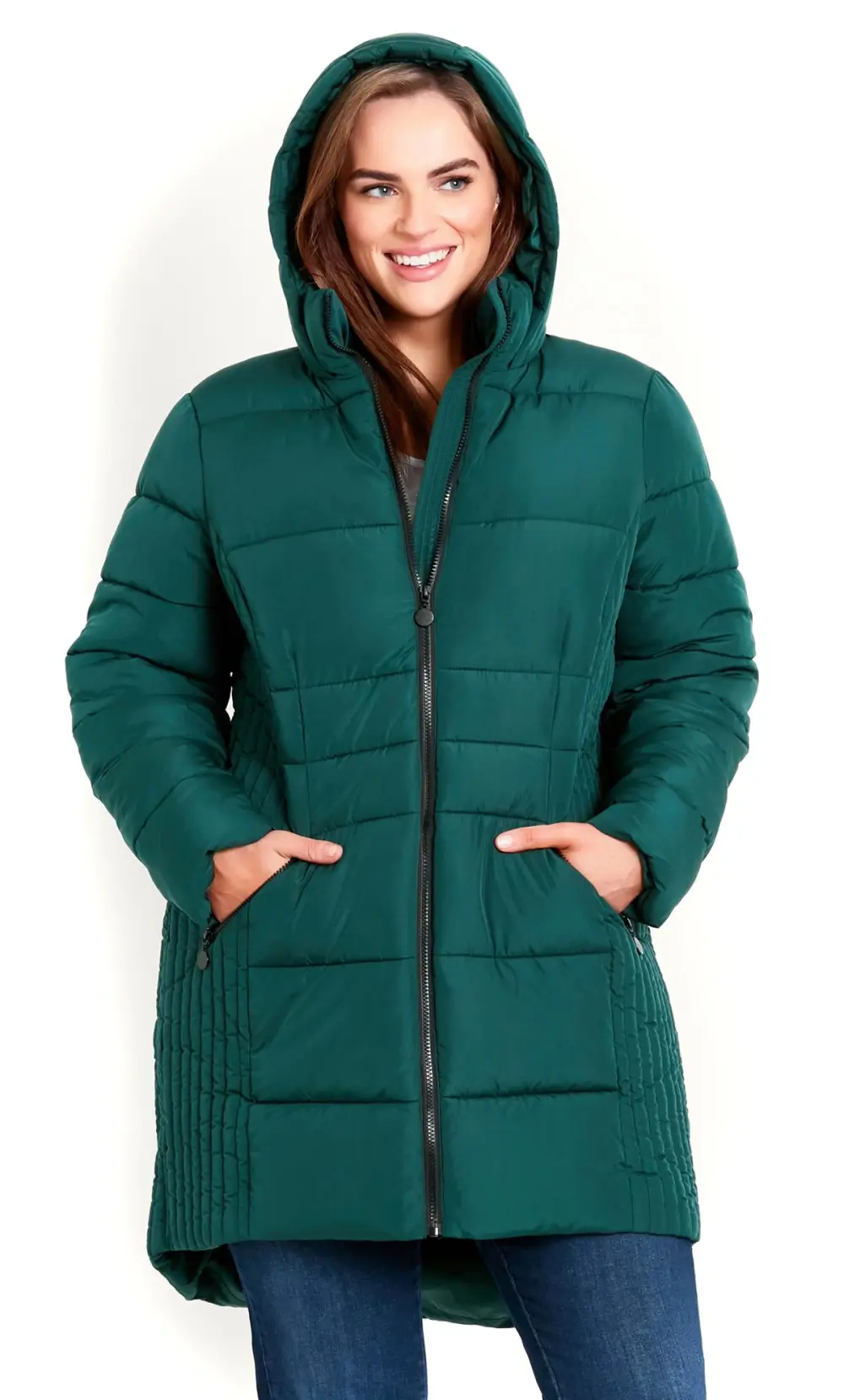 Evans Green Puffer Midi Coat