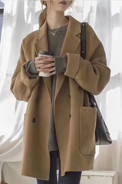 Double Face Faux Woolen Lapel Coat