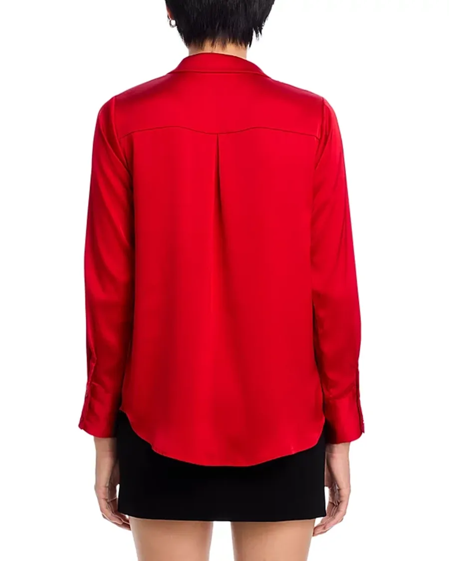 Lapel Satin Button Front Blouse