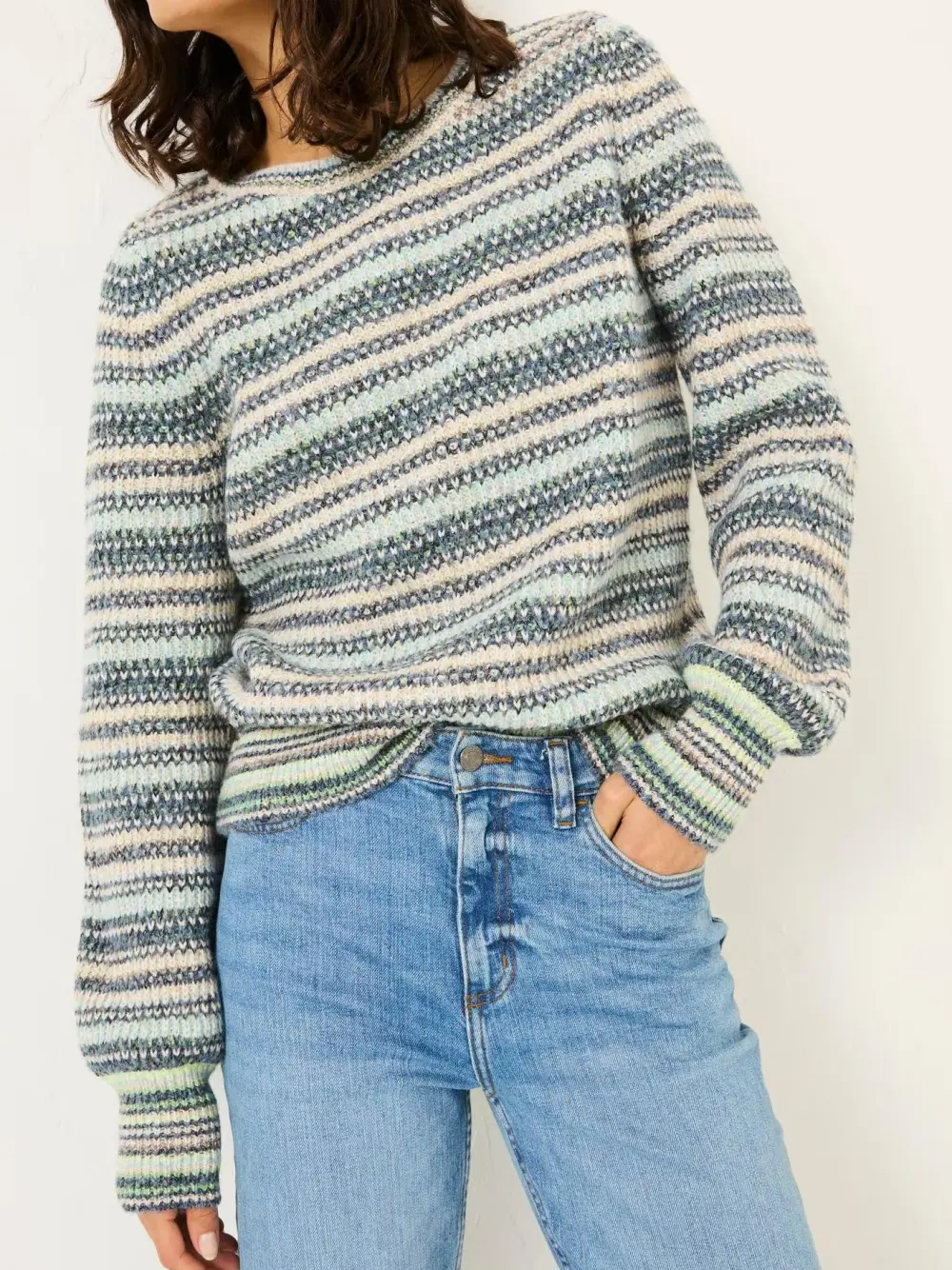 Blue Soraya Stripe Knitted Crew Neck Jumper