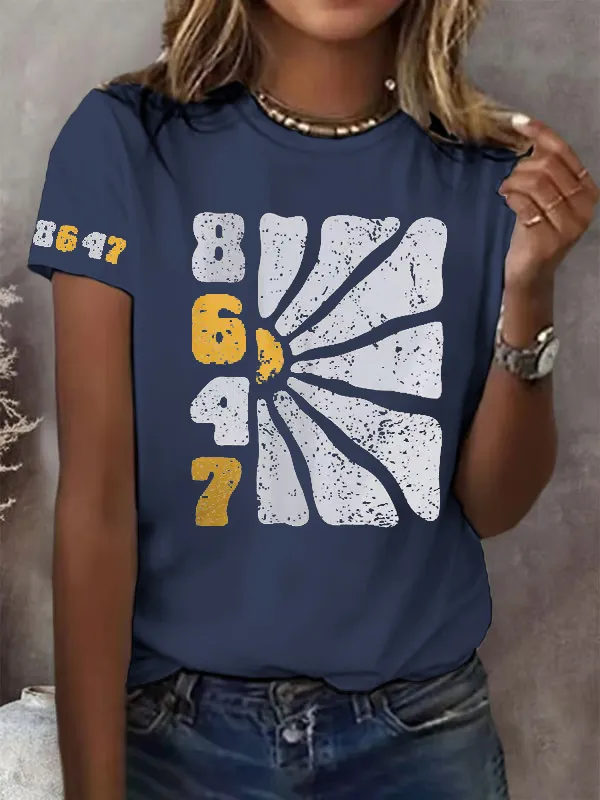 Women'S T-Shirt Retro Flowers 86 47 Print T-Shirt Pure Cotton Short Sleeves