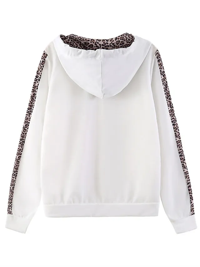 Women's Loungewear Sets Leopard Sport Casual Comfort Home Street Daily Polyester Breathable Hoodie Long Sleeve Hoodie Pant Spring Fall Black White