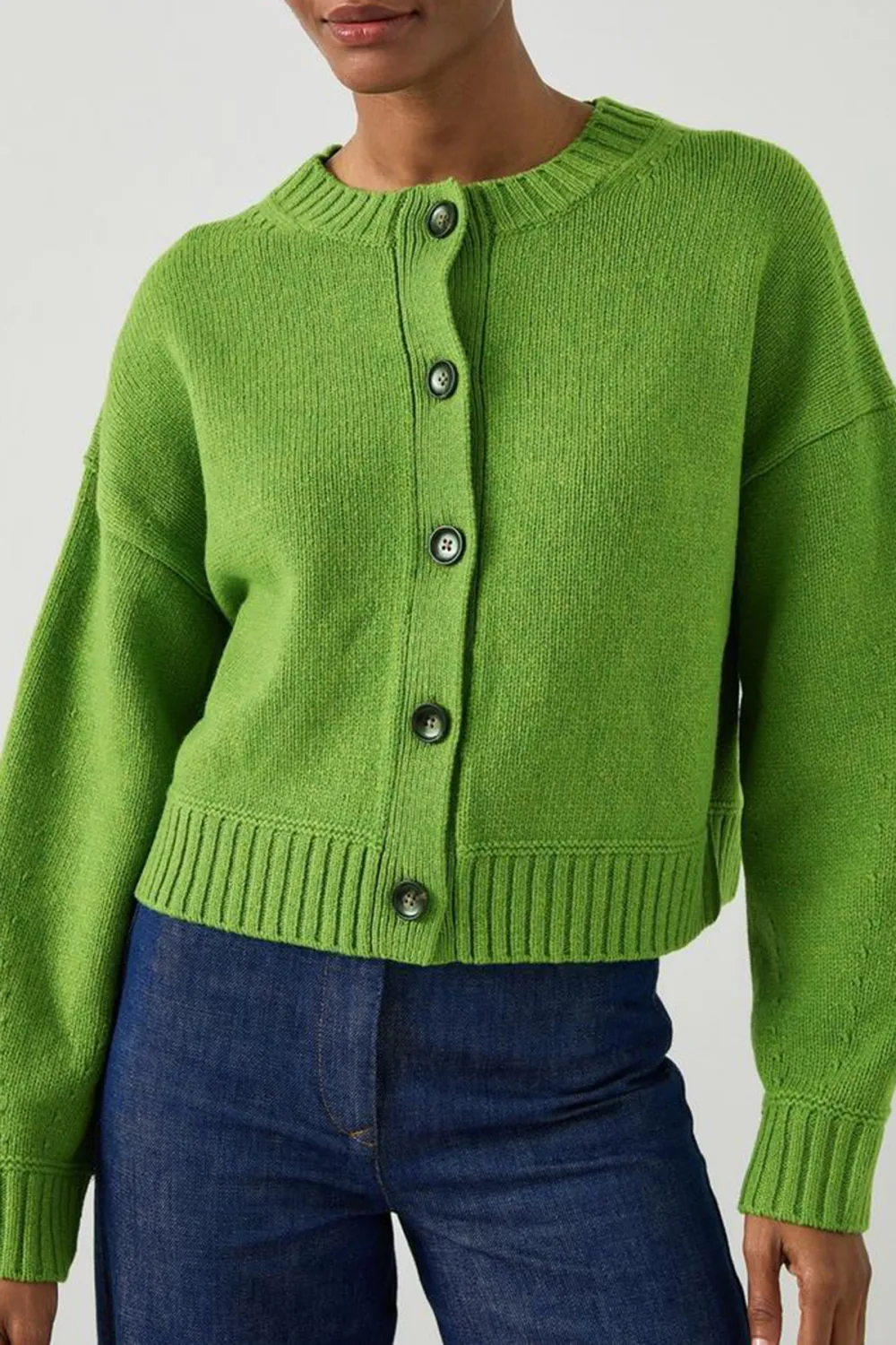 Bright Green Cropped Button Up Knit Cardigan