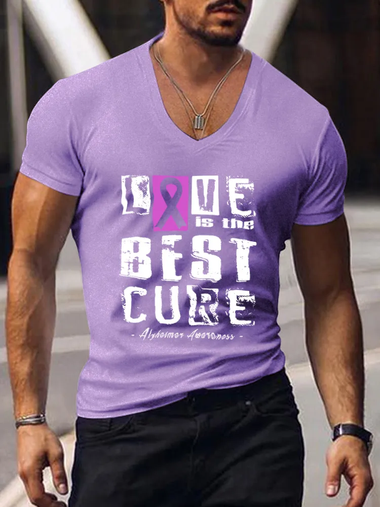 Love is the best cure  Alzheimer's Disease Awareness Men's Print T-Shirt