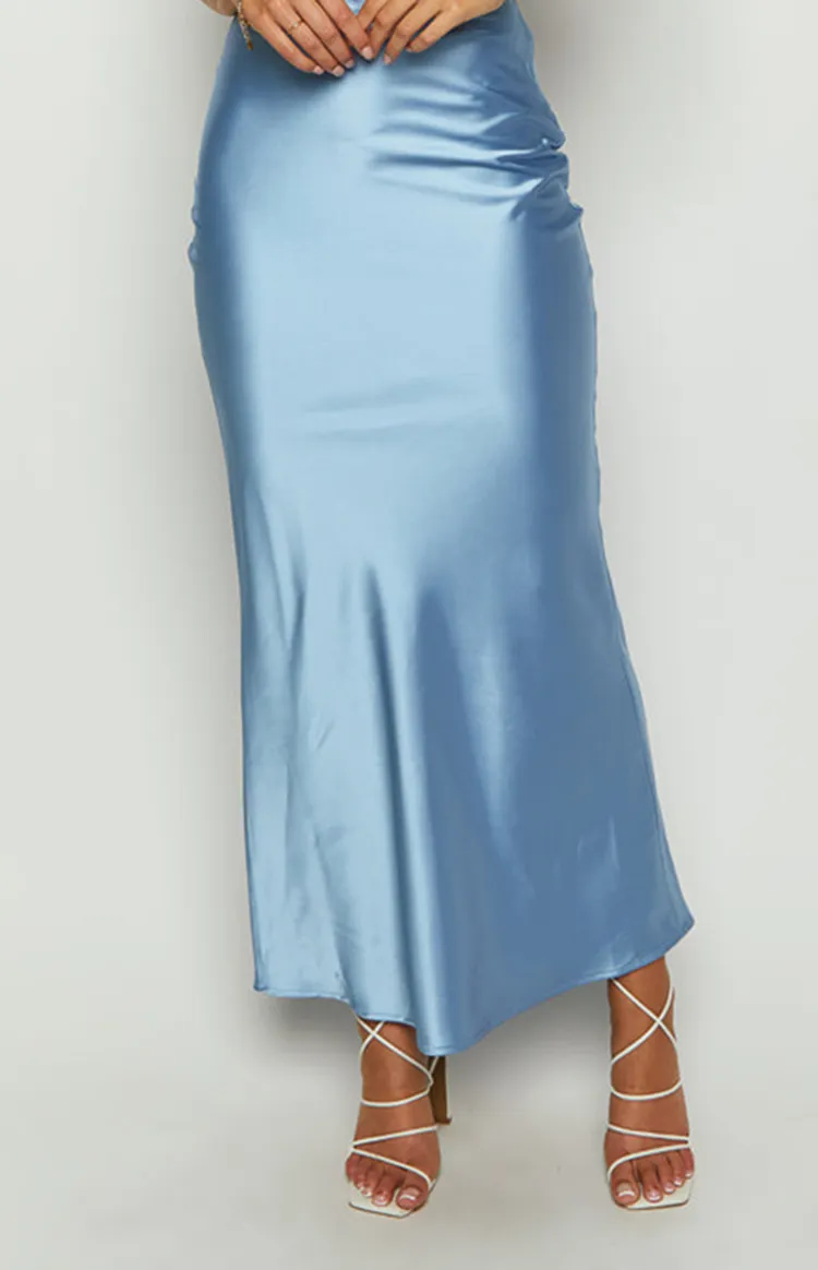 Blue Satin Cut Out Maxi Dress