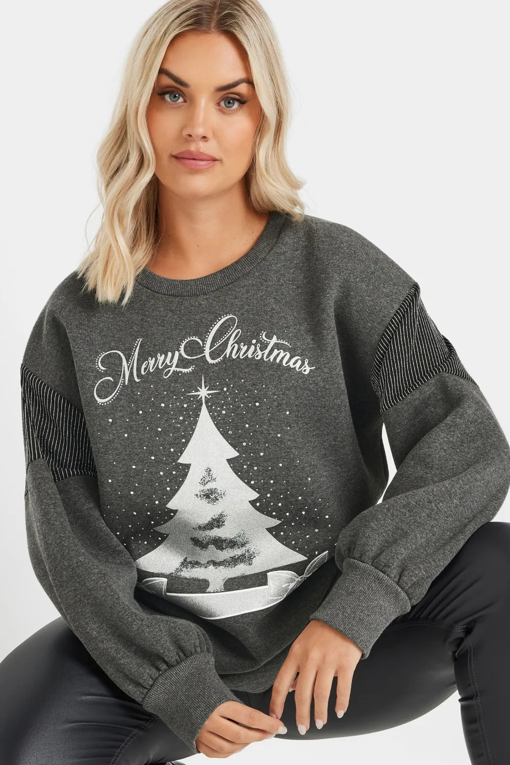YOURS Curve Blue 'Merry Christmas' Diamante Embellished Sweatshirt