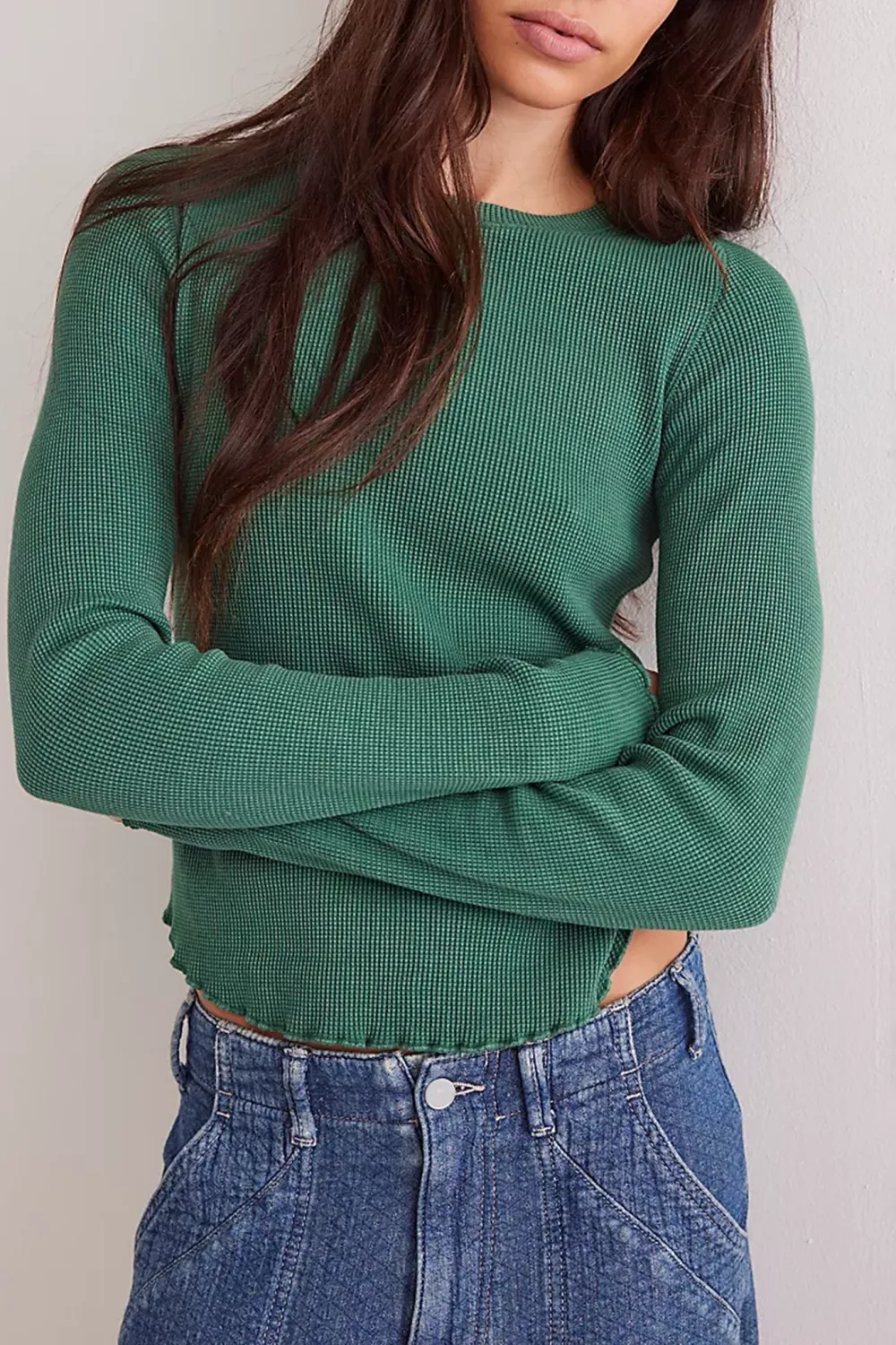Cropped Ribbed Crew Neck Top