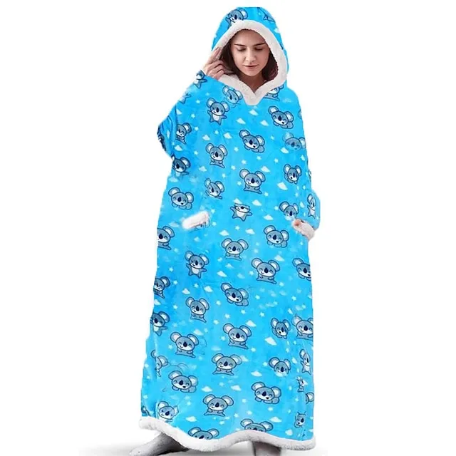 Oversized Wearable Blanket Christmas Flannel Thick Soft Warm Long Hoodie Blanket Big Hooded Sweatshirt Hoodie Blanket for Adults Women Girls Teenagers Teens Men Black