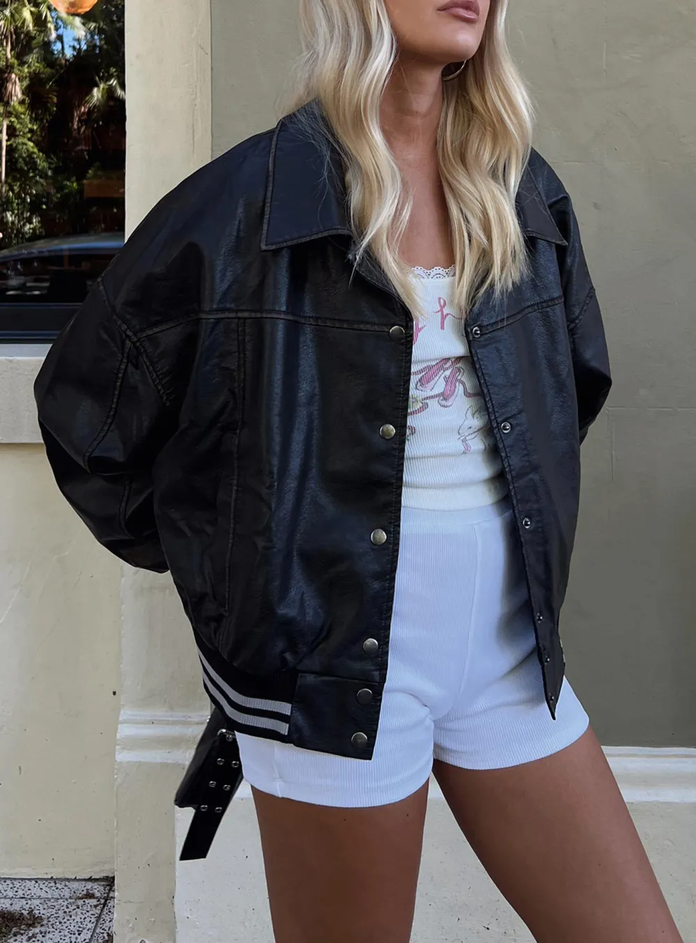 Varsity Style Faux Leather Jacket