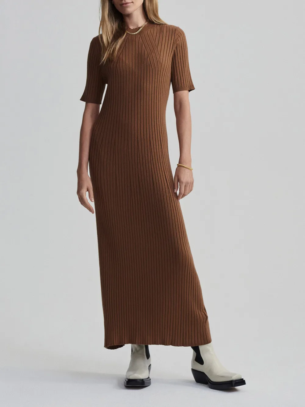 Crew Neck Rib Knit Maxi Dress