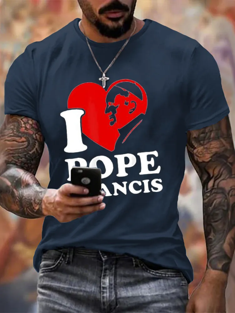 Men's I Love PF Print Short Sleeve Round Neck Cotton T-Shirt