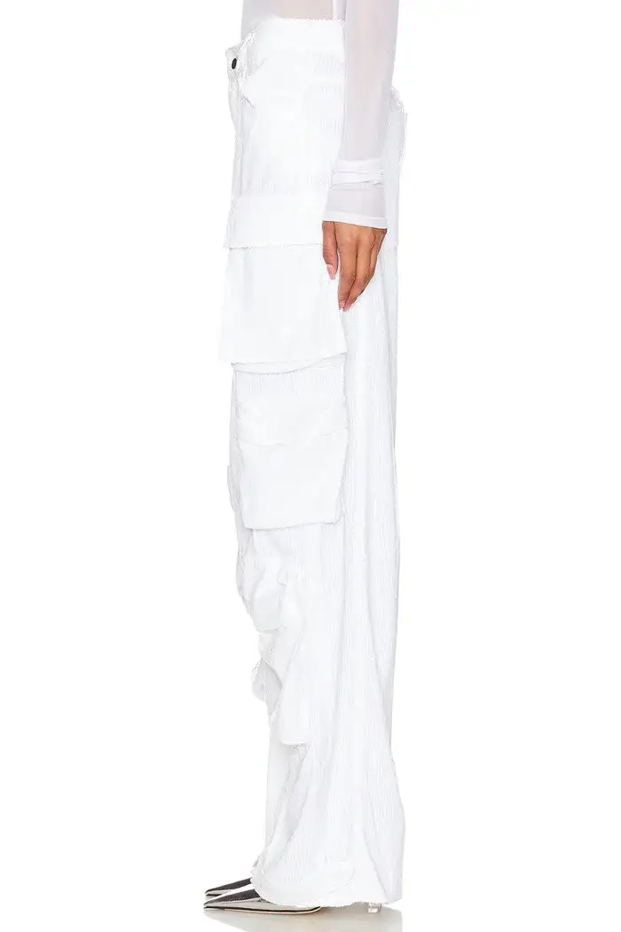 White Sequin-Embellished Wide-Leg Pants