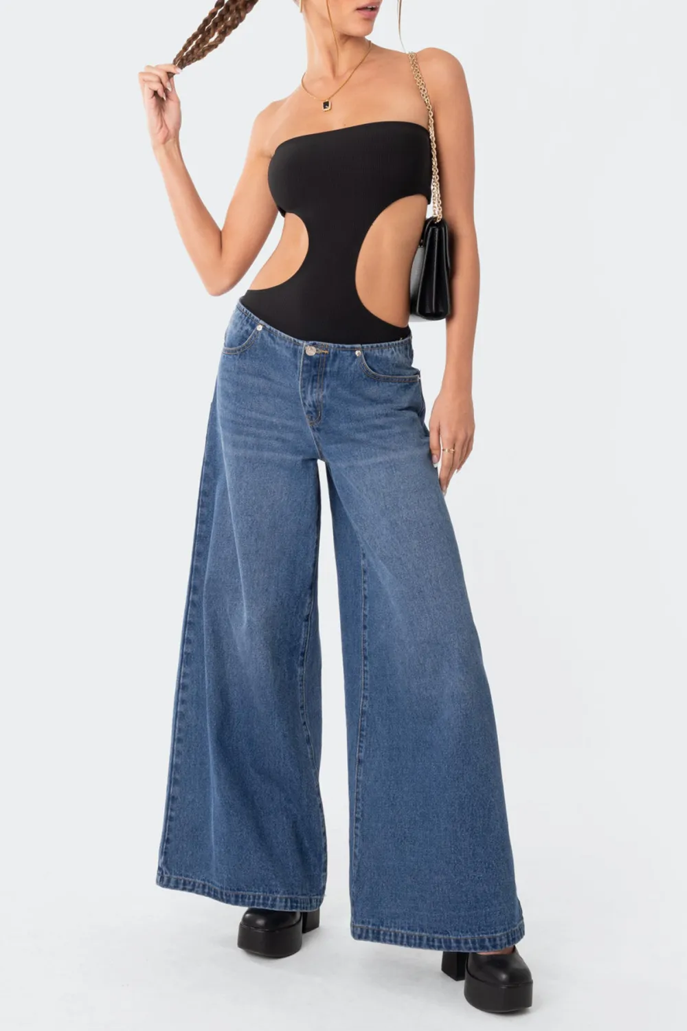 Tube Top Ribbed Cut Out Bodysuit