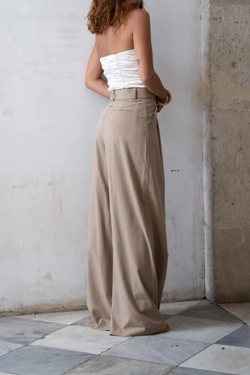 Ivory Strapless Ruched Satin Top