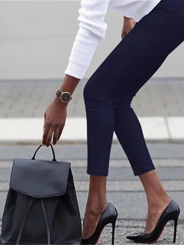 Women's High Waist Solid Leggings Wine Navy Blue Grey Fashion Classic Office Daily Stretchy Full Length Comfort Solid Color S M L XL XXL