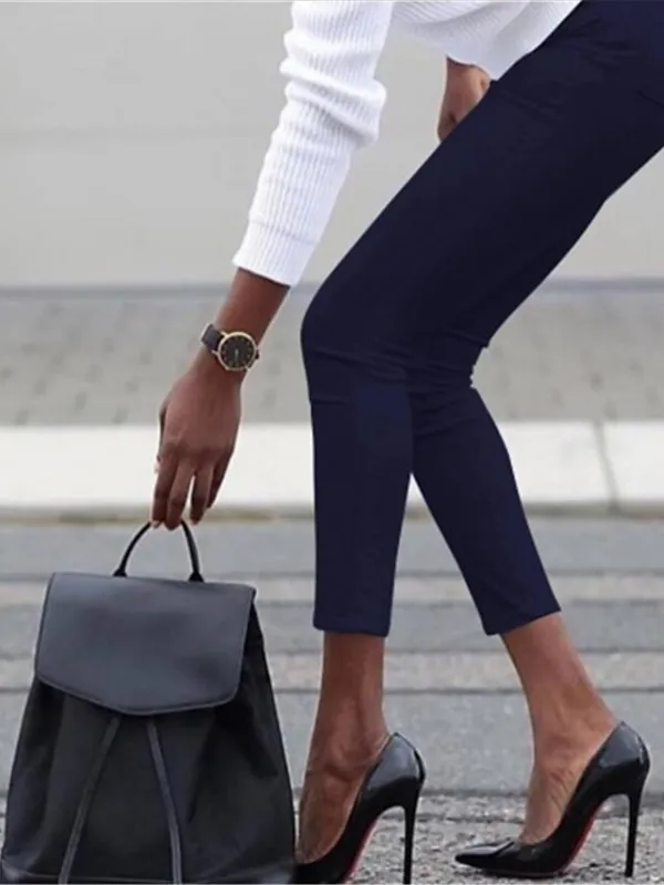 Women's High Waist Solid Leggings Wine Navy Blue Grey Fashion Classic Office Daily Stretchy Full Length Comfort Solid Color S M L XL XXL