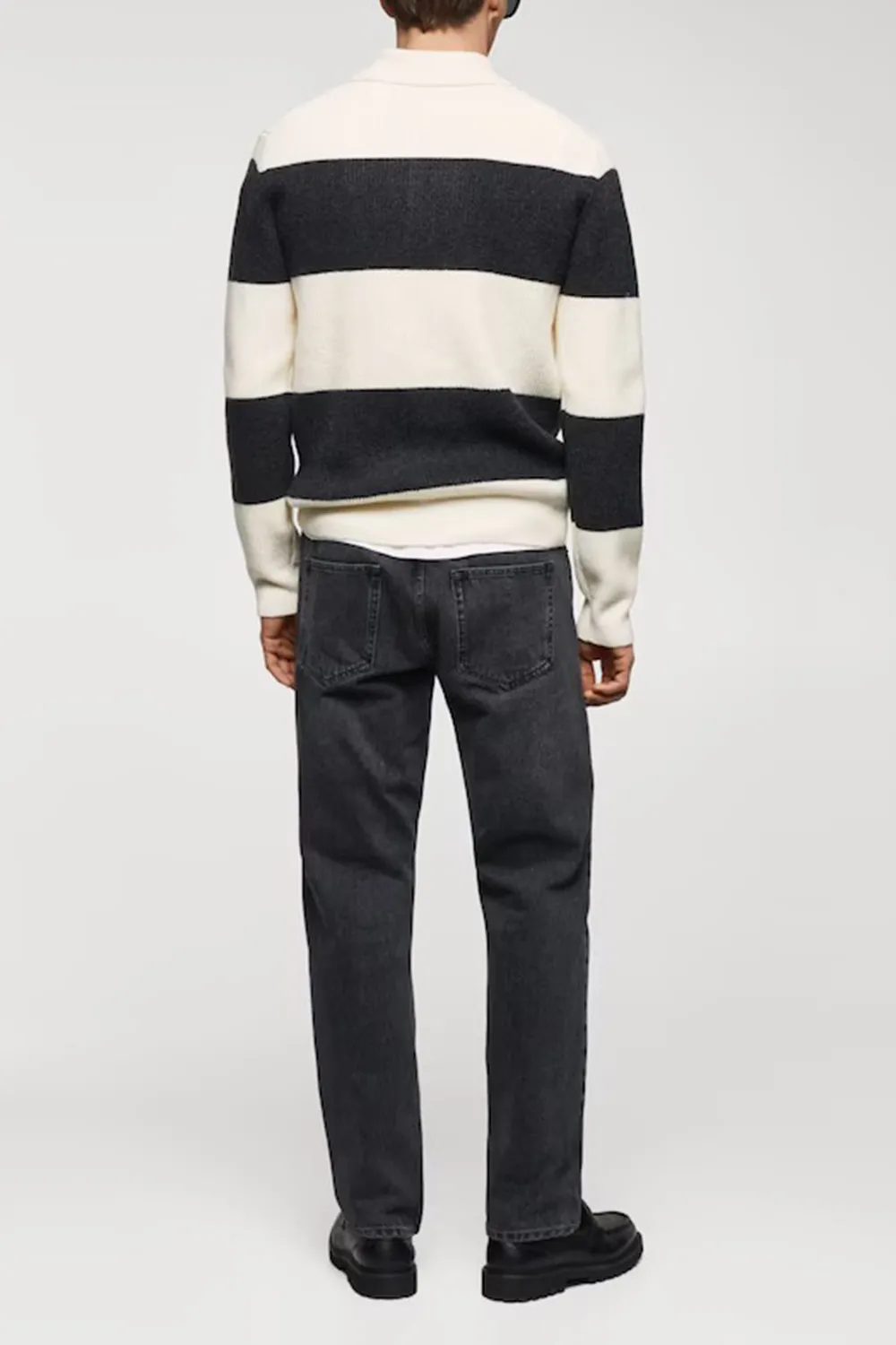 Ribbed Striped Knitted Polo Shirt