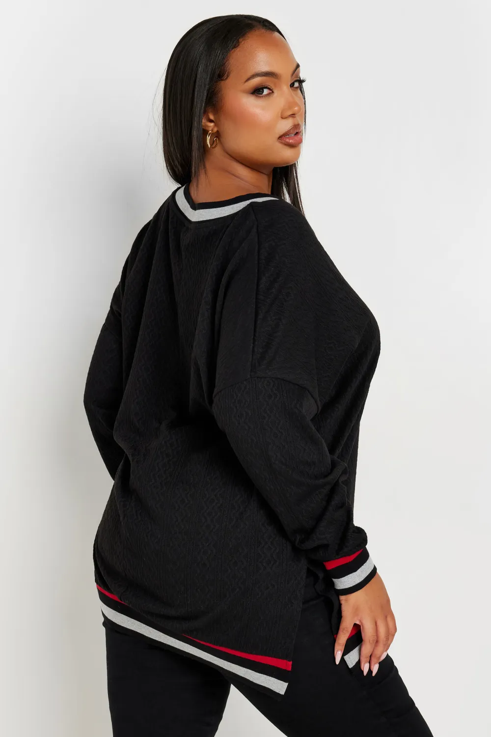 YOURS Curve Black V-Neck Knit Sweatshirt