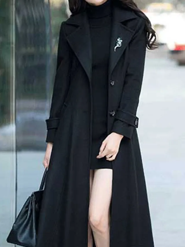 Women's Long Overcoat Winter Coat Single Breasted Trench Coat Thermal Warm Windproof Belted Dress Coat Fall Silm Fit Elegant Lady Coat Classic Jacket Long Sleeve