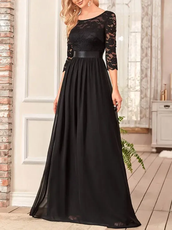 V-back Lace Bodice Chiffon Bridesmaid Dress