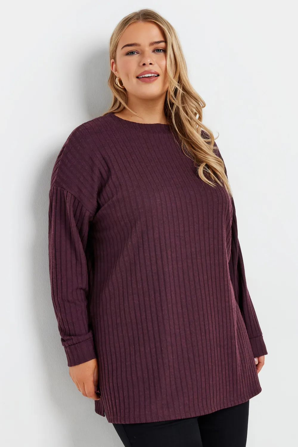 YOURS Curve Purple Side Split High Neck Jumper