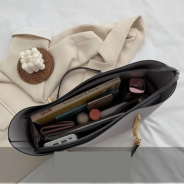 Women's Shoulder Bag Tote Crossbody Bag Leather PU Leather Outdoor Office Daily Chain Solid Color Black White Red