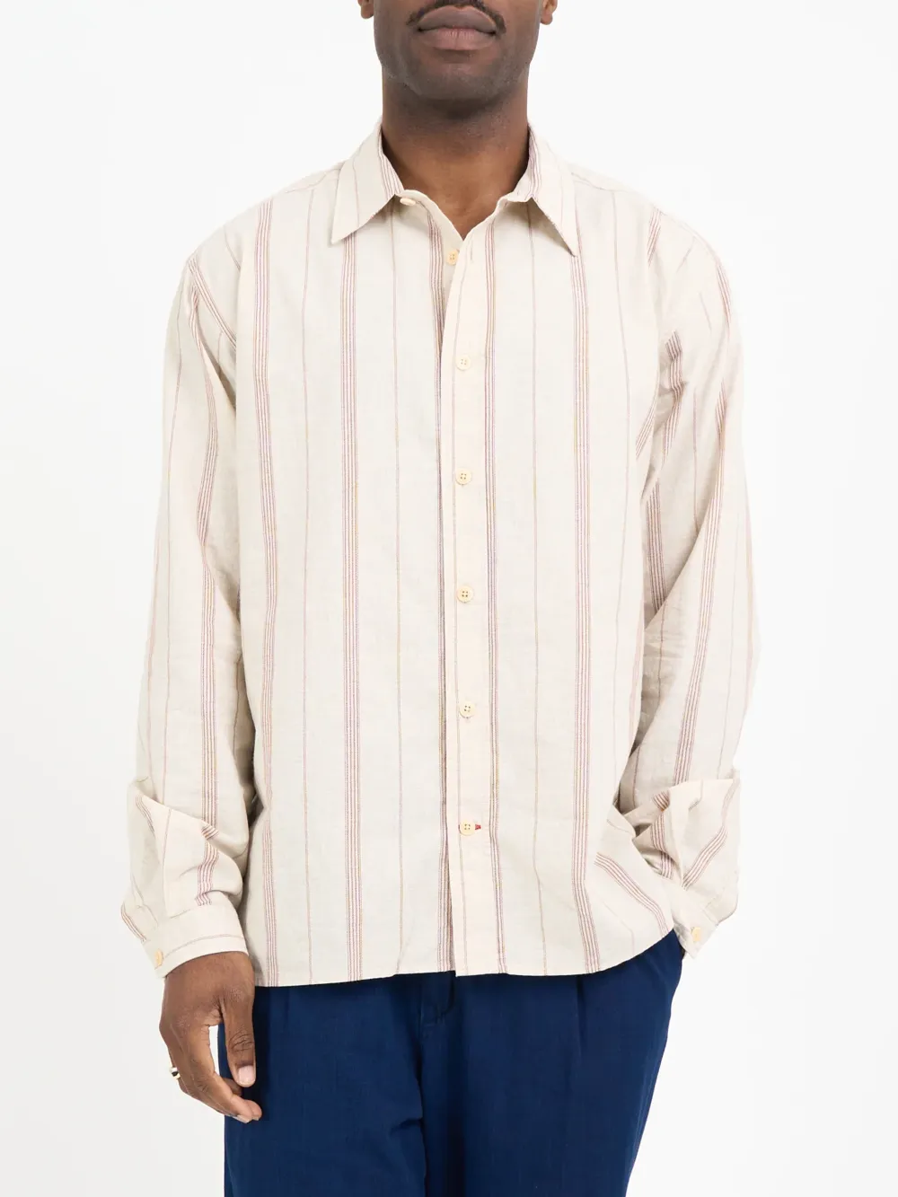Cream  Oversized Striped Cotton Shirt