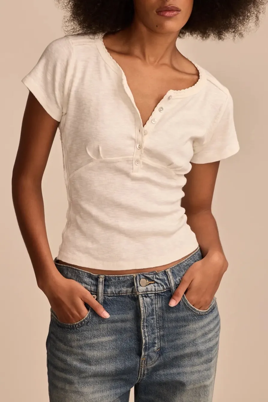 Whisper White Crochet Trim Short Sleeve Henley