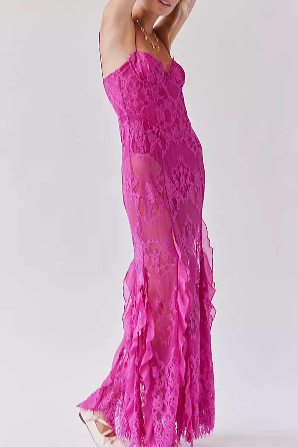 Strapless Lace Paneled Maxi Dress