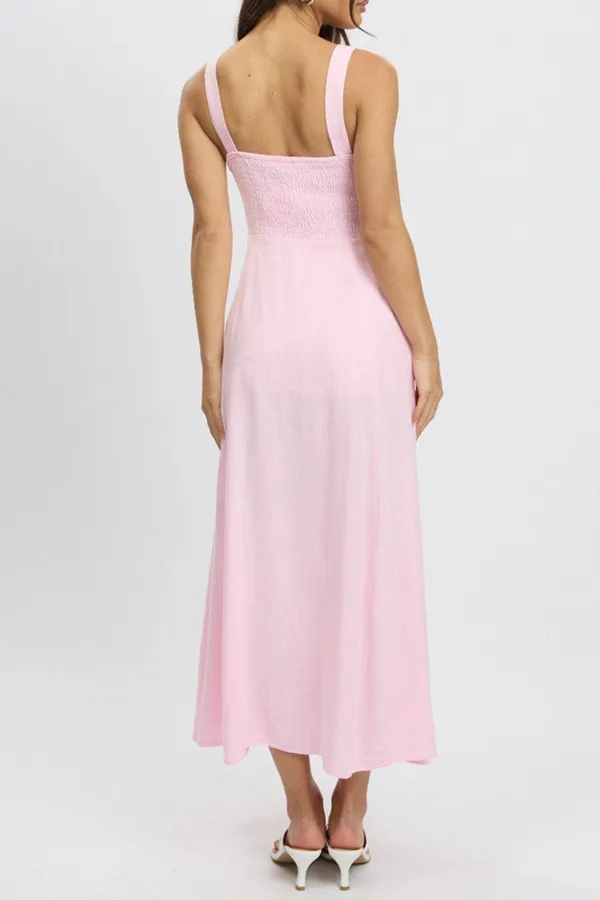 Pink Maxi Dress Corset Detailed