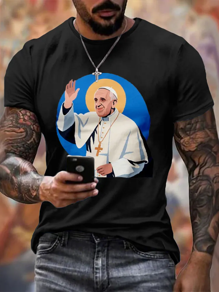 Men's I Love PF Print Short Sleeve Round Neck Cotton T-Shirt