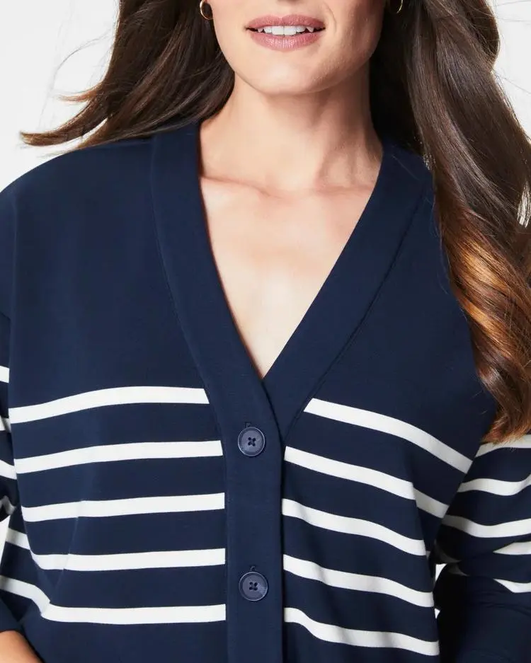 Midnight Navy Stripe V-Neck Cardigan