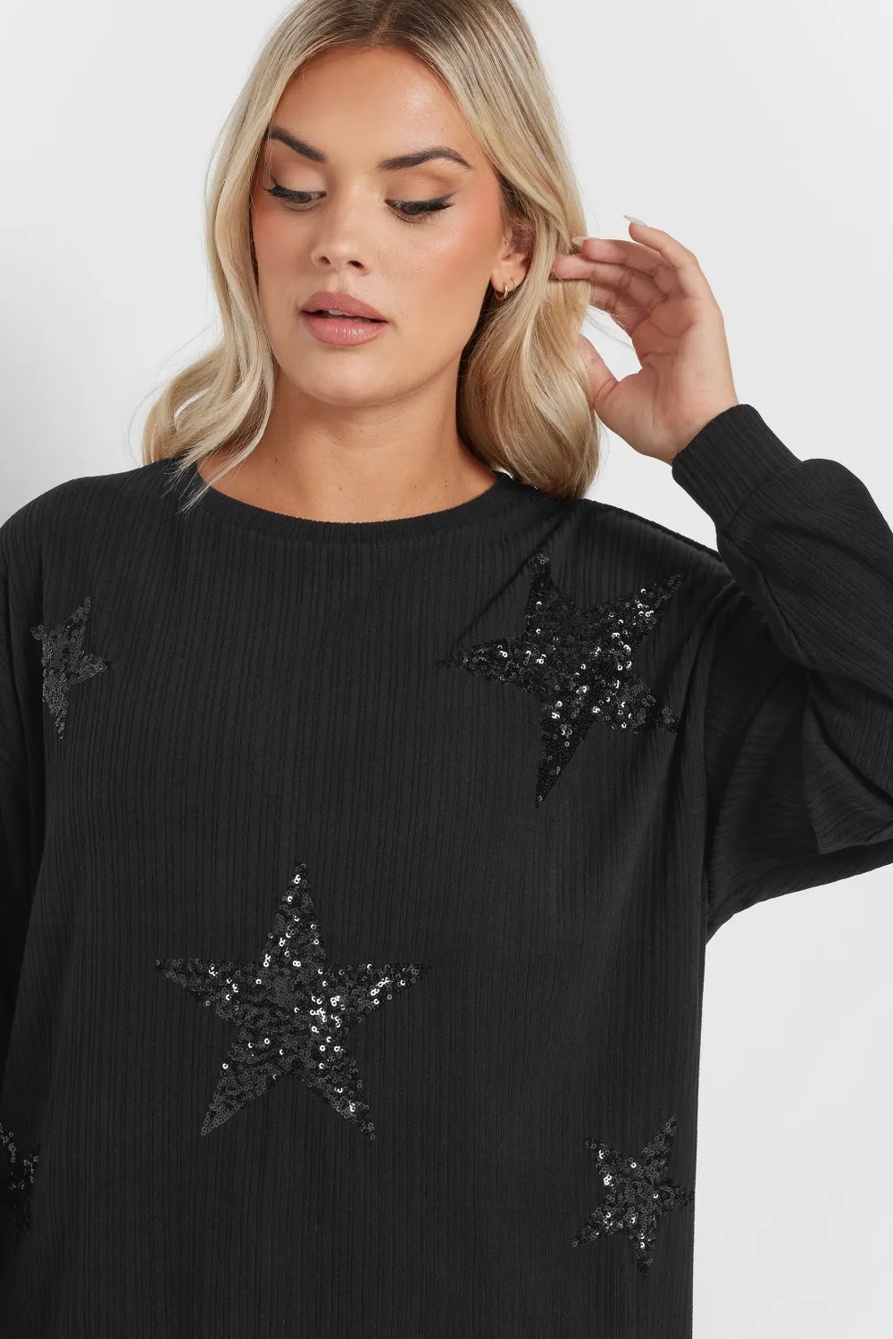 YOURS Curve Black Star Sequin Sweatshirt