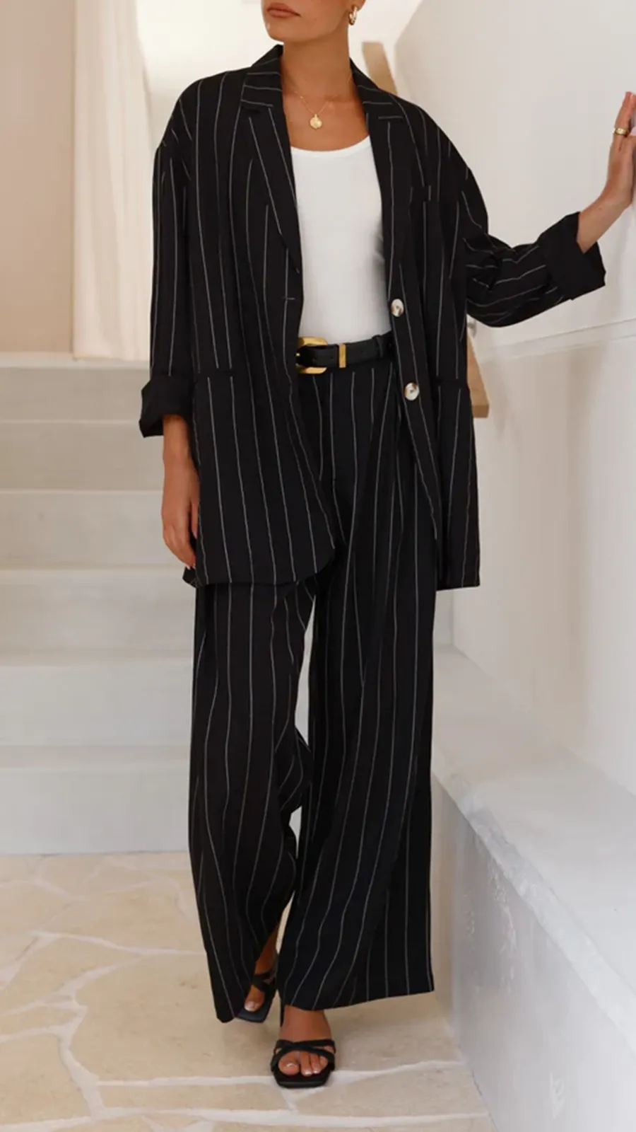 Black Pinstripe Versatile Suit Jacket