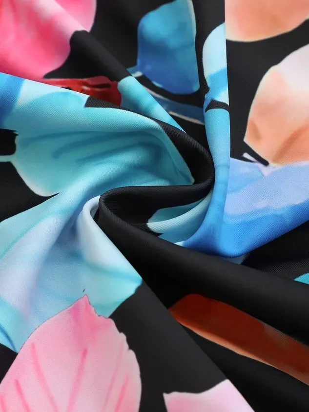 Vacation Floral Printing V Neck Tankinis Two-Piece Set