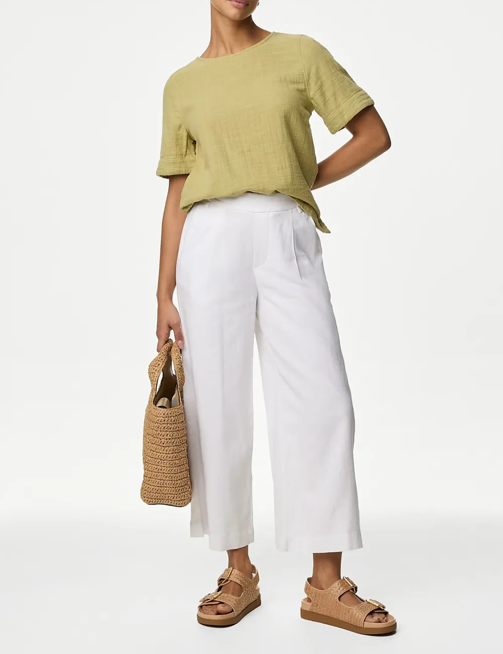 Black Shirred Wide Leg Trousers