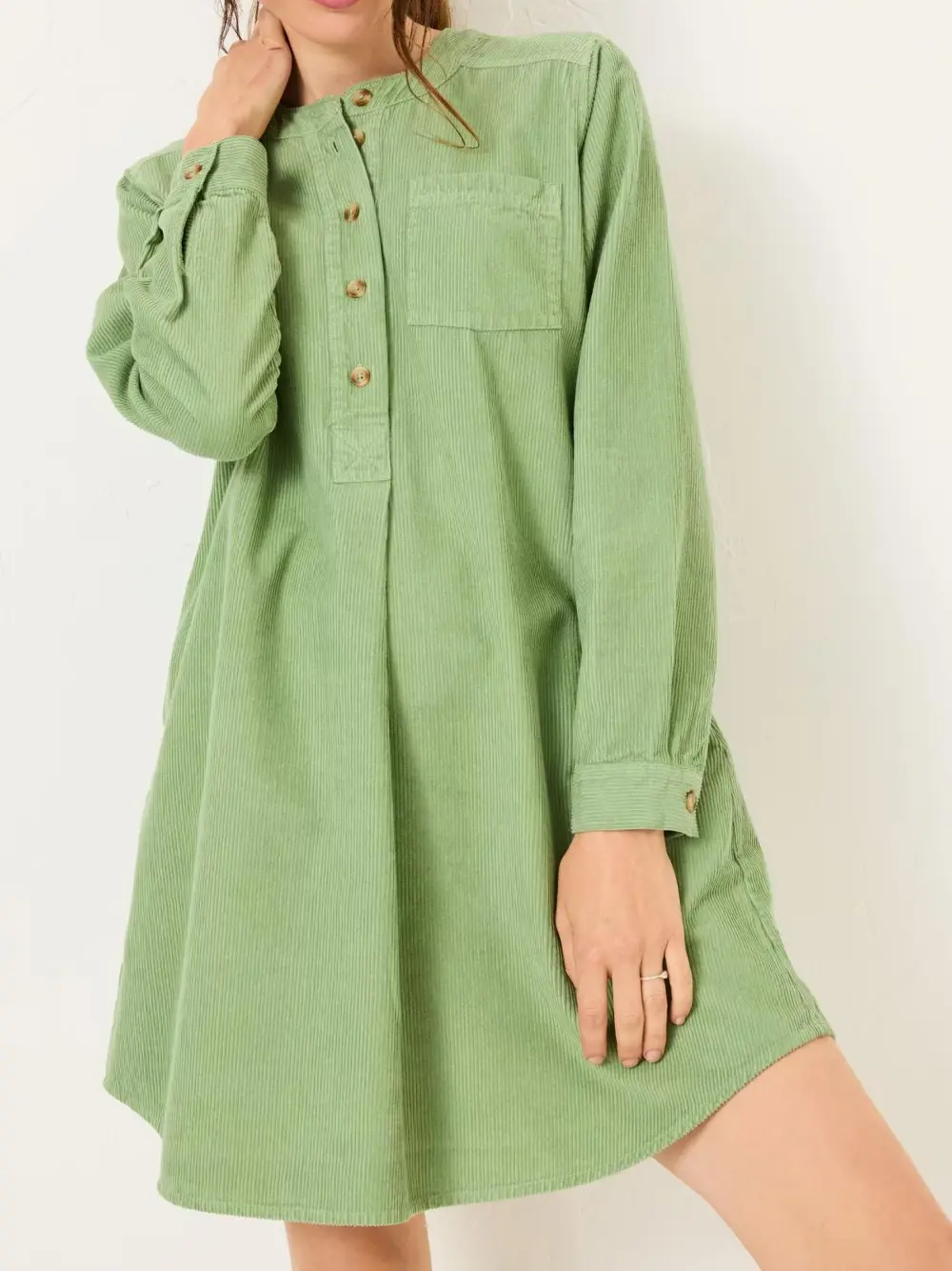 Olive Green Aida 100% Cotton Cord Tunic Dress