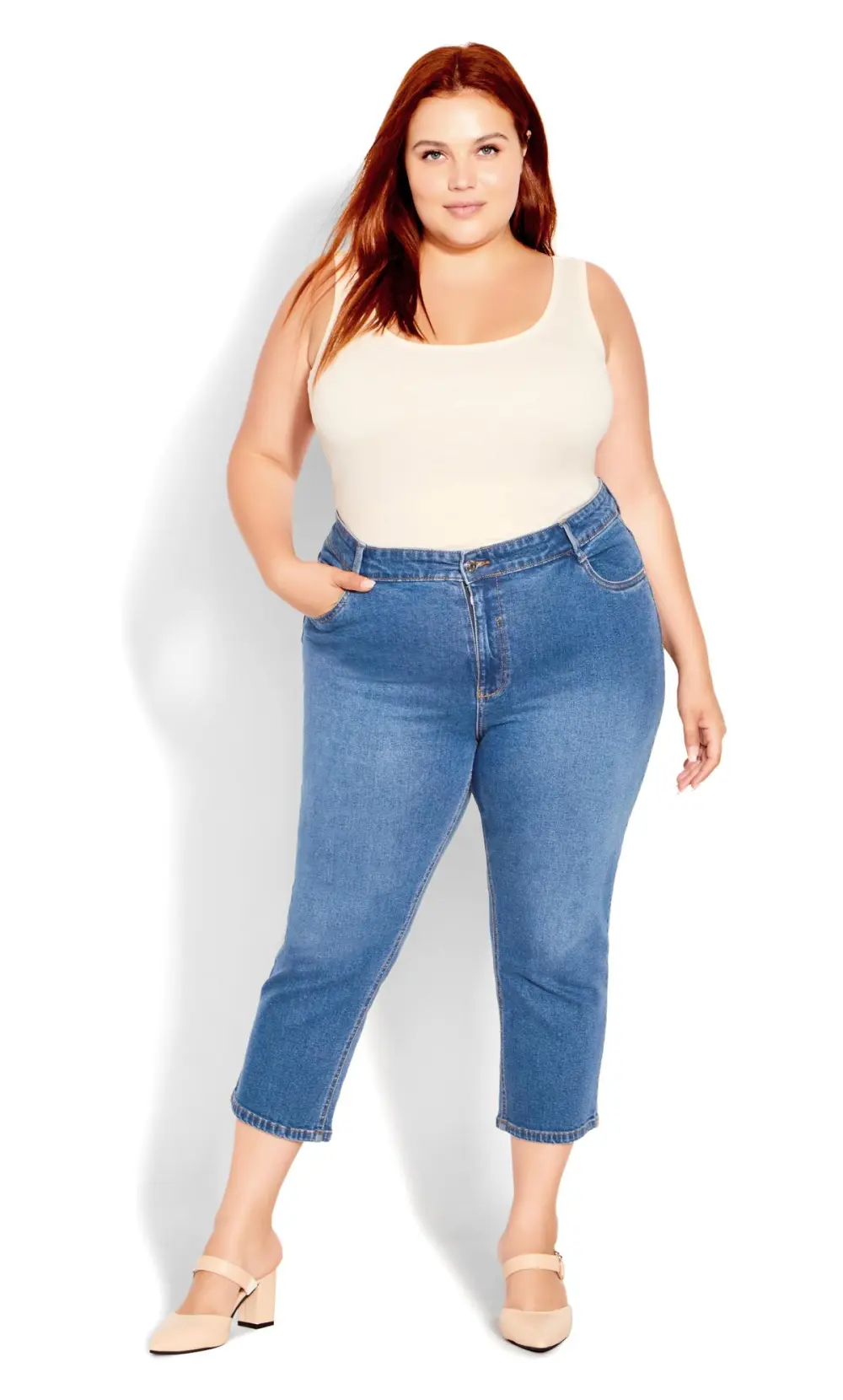 Evans Blue Mid Wash Cropped Jeans