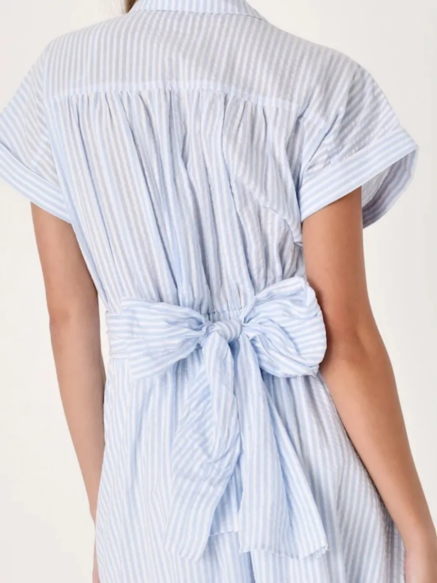 Striped Twist Front Midi Dress
