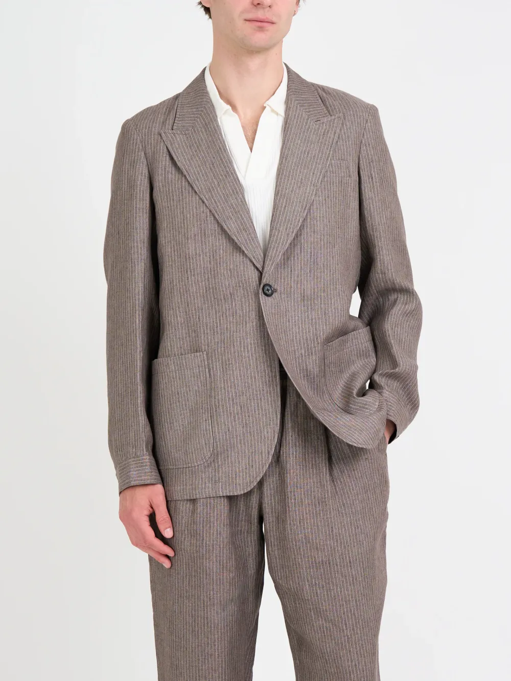 Brown Casual Style Lapel Linen Blazer