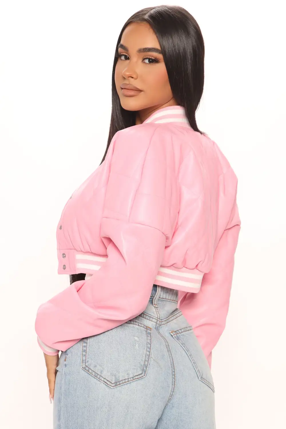 Change Of Plans Cropped Bomber - Pink
