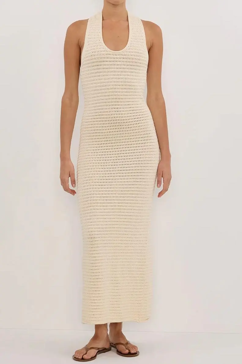CREAM HALTER CROCHET DRESS
